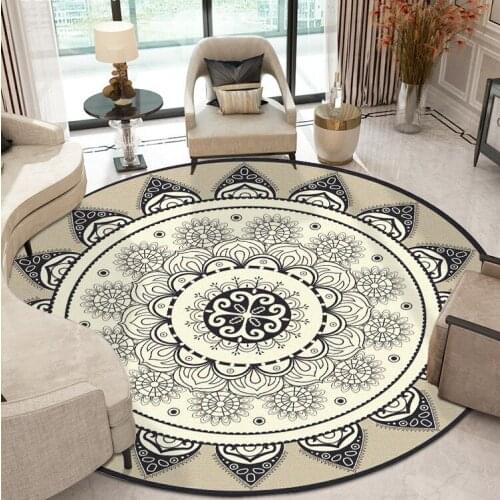 Ethnic Style Mandala Geometric Lotus Round Living Room Bedroom Stool Non-slip Mat Carpet