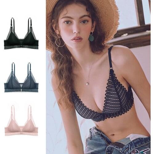 Lace Bras for Women Sexy Lingerie Beauty Back Deep V Bralette Wire Free Front Closure Thin Underwear Push Up Bra Brassiere