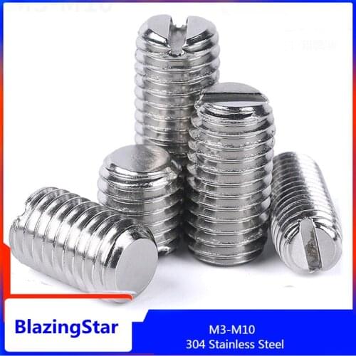 M3 M4 M5 M6 M8 M10 304 Stainless Steel Slotted Headless Set Screw Slotted Head Screw Flat Head Bolt Fastening Bolt