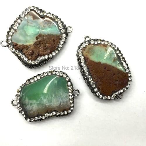 M603184434 Free form Chrysoprase Stone Connector Pave CZ Stone Pendants