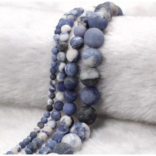 Flower Blue Pattern 4-12mm Matte Fashion Atreus New Natural Stone Round Beads For Jewelry Making Suitable For Men Or Women