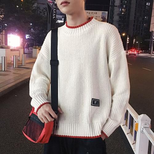 Autumn and winter sweater mens loose-fitting high-necked knitwear jacket trend personality handsome