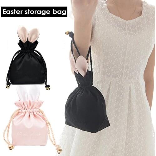Easter Bunny Ear Bunch Pocket Cute Fur Ball Rabbit Portable Travel Cosmetic Bag Jewelry Storage Bag Festival Decorations