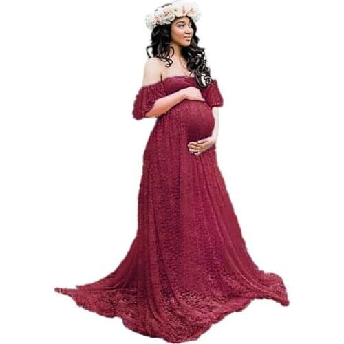 Maternity Dresses For Photo Shoot Pregnant Women Lace Tulle Trailing Short-Sleeved Photography Flying Sleeves One-Piece Dress