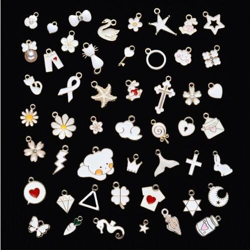 50Pcs Random White Mix Size Style Alloy Metal Drop Oil Charms Pendant For DIY Bracelet Necklace Jewelry Making wholesale bulk