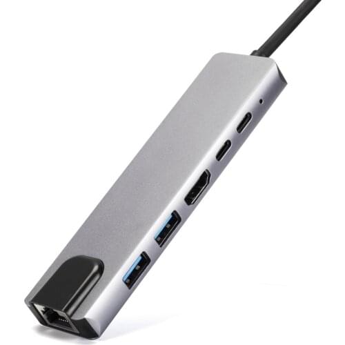 Type-c Splitter To Dual Type-C+Network+USB+HDMI For Macbook