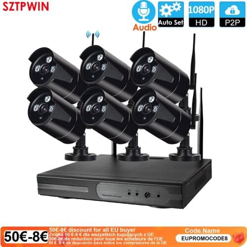 6CH 1080P HD Aduio Wireless NVR Kit P2P 1080P Indoor Outdoor IR Night Vision Security 2.0MP Audio IP Camera WIFI CCTV System