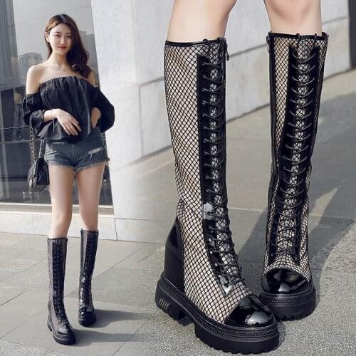 Womens Boots Fashion Platform Slim Thigh Boot 2020 Summer New Style Mesh Boots All-match Waterproof Platform Sandal Boots
