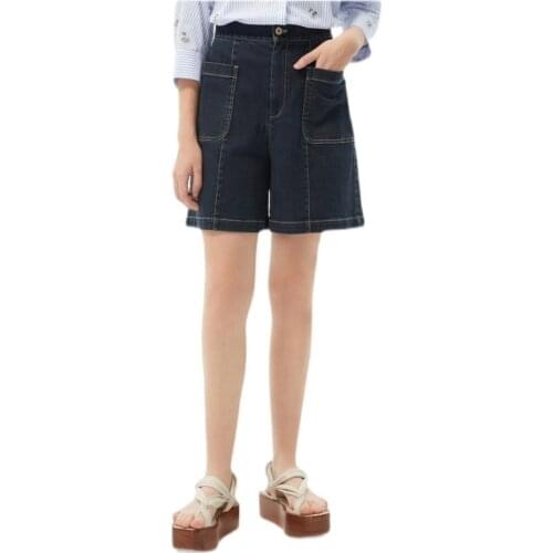 Women Jeans Pants 2021 New Pocket Denim Shorts High Waist Topline Loose A-line Pants