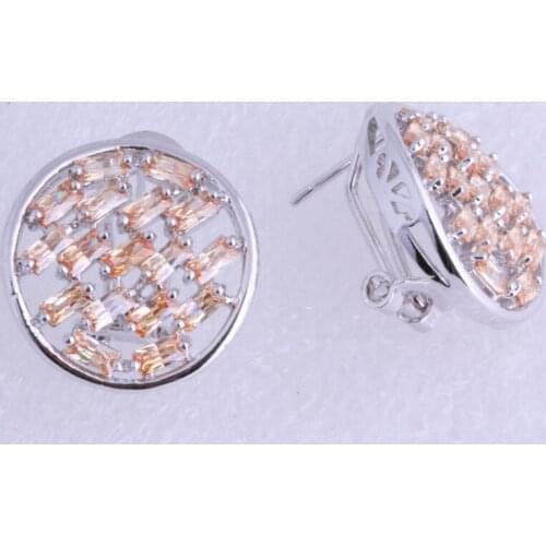Love Monologue Sparkling Champagne Imitation Morganite Round Silver Color Clip Earrings for Womens J0636 Fast Shipping