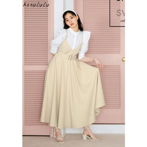 2021 spring and summer new Japanese solid color waist slimming sling dress women