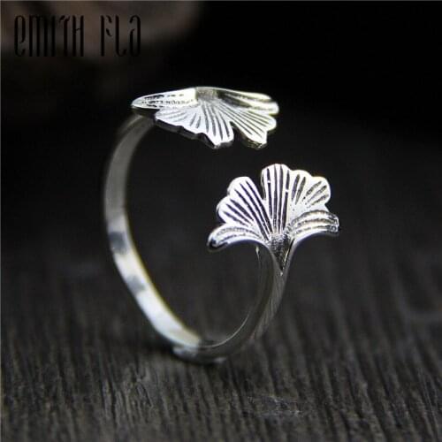 Genuine 925 Sterling Silver Female Vintage Simple Open Ring Flower Leaf Design Fashion Jewelry For Women Opening Adjustable Ring