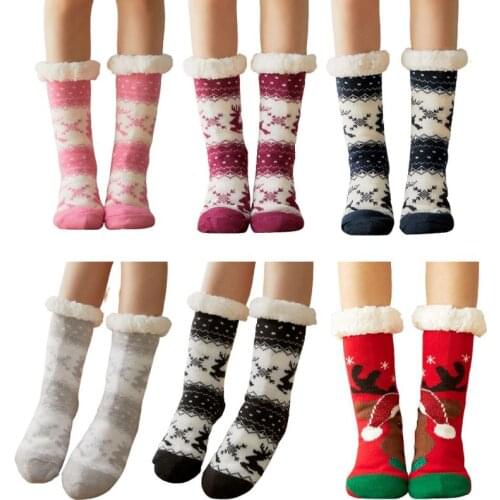 Winter Womens Thermal Cozy Soft Plush Fluffy Socks Fleece-lined Thick Warm Non-Skid Slipper Socks Girls Christmas Gifts
