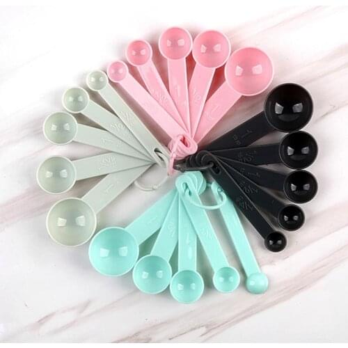 10Pcs/Set Kitchen Accessories Pure Color DIY Baking Supplies PP Plastic Cups Spoons Set Stackable Combination Measuring Tools