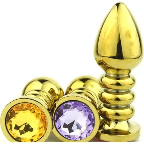 100*38mm Stainless Steel Screw Thread Golden Jewel Anal Plug for Women Metal Crystal Sexy Stopper Booty Beads