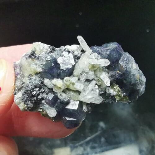 14.3gNatural rare purple fluorite and brass crystal ore symbiotic mineral specimen energy QUARTZ GEM home decoration