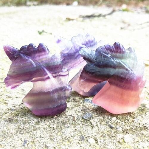 2inch Crystal Animal Natural fluorite Quartz Unicorn Fluorspar Gemstone Licorne Healing Love Gift 1pcs