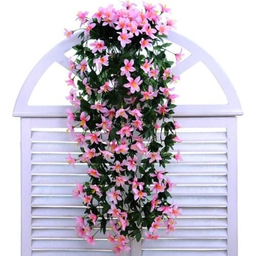 2pc Violet Hanging Basket Flower Artificial Simulation Wall hanging Flower Decoration Orchid Violet Vine Rattan For Home Balcony