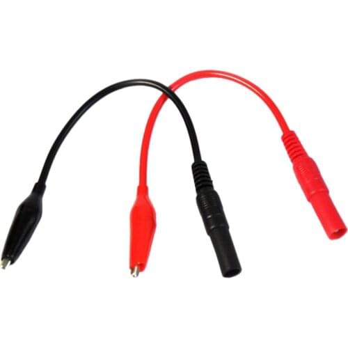 2pcs Red+Black Banana Plug To Shrouded Copper Electrical Clamp Alligator Clip Test Cable Leads For Multimeter Testing Probe