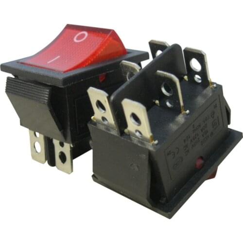 5Pcs AC 250V/16A, 125V/20A Red Light Illuminated ON/ON DPDT 6 Pin 2 Position Rocker Toggle Switch KCD2-202N-R