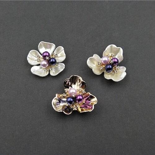 50pcs Purple Shell Pearl Crystal Rhinestone Appliques Flatback Jewelry strass Buckle Wedding Brides Hairpin Hair Clip Bag Decor
