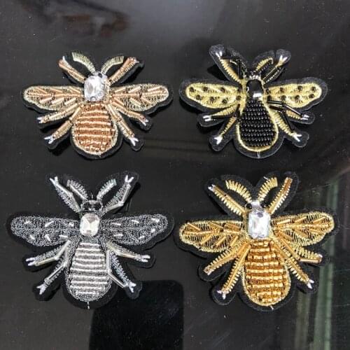 10pcs/lot Sew On Applique Handmade Beaded Applique Beaded Bee Patches Rhinestone Applique Bee for DIY