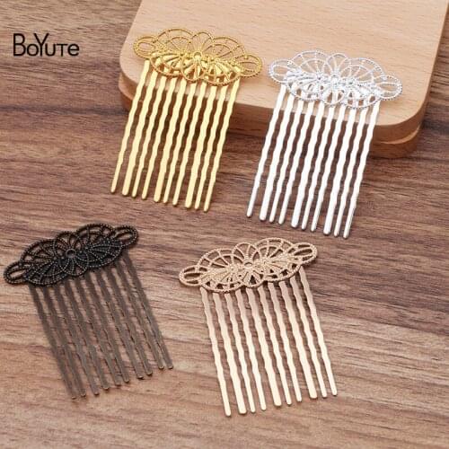BoYuTe (10 Pieces/Lot) 73*59MM Metal Brass Filigree Flower Hair Comb 10 Teeth Diy Hair Accessories Handmade Materials