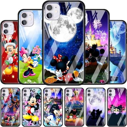 Mickey Minnie cute for Apple iPhone 12 Pro Max Mini 11 Pro XS Max X XR 6S 6 7 8 Plus Luxury Tempered Glass Phone Case