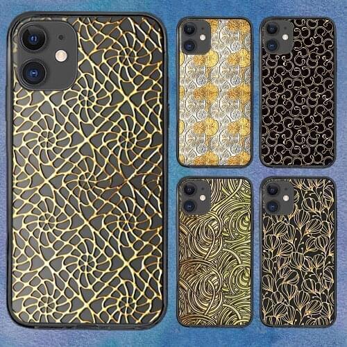 Gold Leaf Circle Texture Phone Case For iphone 12 11 6 Mini Pro XS Max X XR 7 8 Plus Soft TPU Cover 12Pro 11Pro 12Mini