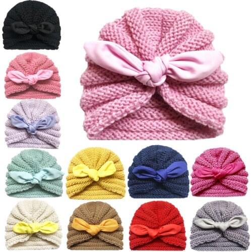 Baby Hats With Ears Newborn Toddler Beanie Knitted Infant Baby Girl Bowknot Hollow Out Baby Hat Headwear childrens cap for girl
