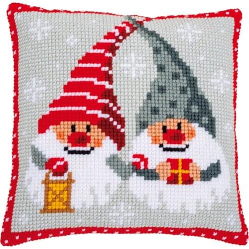 DIY Cross Stitch Cushion Two Christmas Gnomes Needlepoint Kits Printed Canvas Chunky Yarn Cross-stitch Pillow Case Arts & Crafts