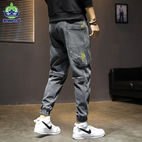 2021 New Baggy Mens Cargo Jeans Fashion Harlan Cotton Streetwear Harajuku Pants Joggers Elastic Waist Trousers Male M-3 4XL