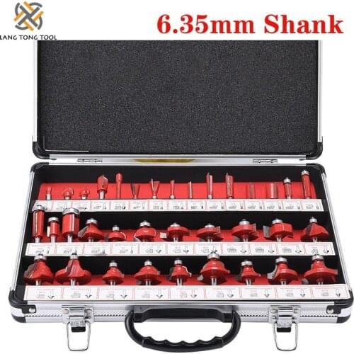 35PCS 1/4" Shank Woodworking Router Bits Flush Straight Chamfer Trimming Bits DIY Milling Cutter Engraving Machine Tool LT030