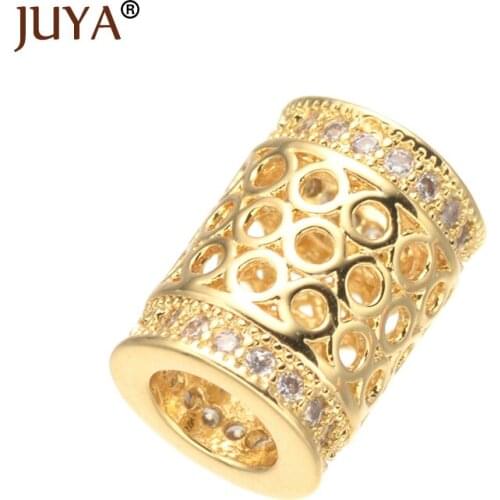 Supplies for jewelry DIY Micro Pave CZ Rhinestone Big Hole Beads Copper Metal Long Hollow Beads Accessories For Jewelry Making