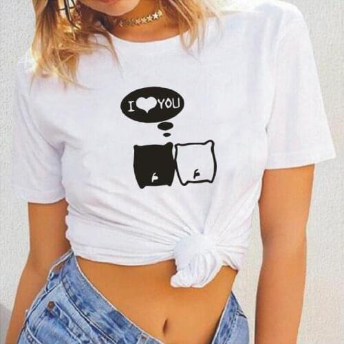 Harajuku Tee Shirt Femme Cute Dog Love Print T Shirt Women Tops Summer Short Sleeve Cottton Tshirt Casual Korean Camiseta Mujer