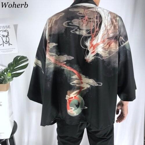Woherb Japanese Style Kimonos Loose Shirt Printing Blouse Woman Man New Summer Bathrobe Kimono Sun Protection Clothing Yukata