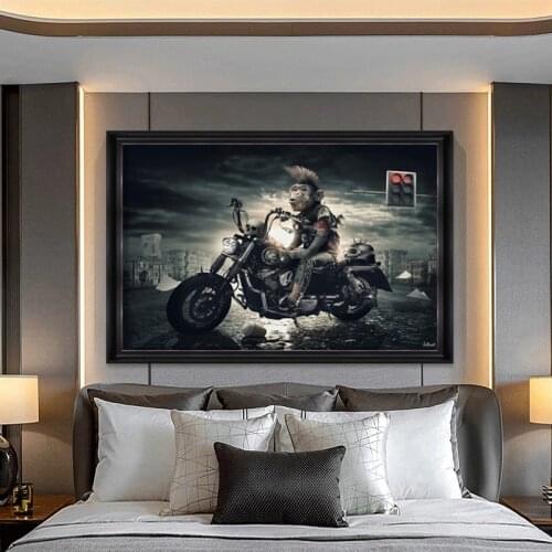 Cool Monkey Riding Motorcycle Canvas Painting Posters and Prints Wall Art Picture for Living Room Home Decor (No Frame)