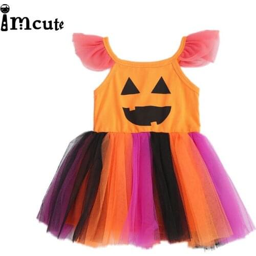 Imcute 2020 Girls Pumpkin Halloween Costume Outfits Party Fancy Dress Clothes Cosplay Girls Halloween Dress Orange Purple 6M-4T