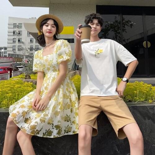 Couples wear summer early love group sweet fairy thin flower skirt couples clothes couples clothing