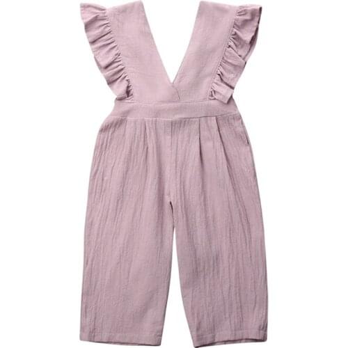 1-6T Baby Girls Clothes Summer Ruffle One-Piece Romper Solid Color Sleeveless Girls Jumpsuit Overalls Children Clothing