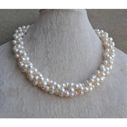 White Pearl Necklace,Twisted Pearls Jewellery,18 inches 7-8mm Natural Freshwater Pearl Necklace,Womans Wedding Gift