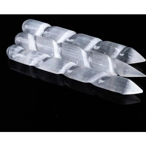 1pc Selenite Crystal Wand Healing Massage Spiral Polished Log Stick Gypsum Cleanse