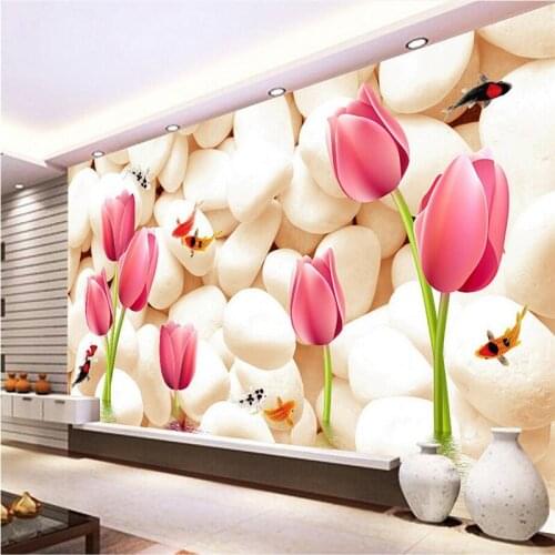 Custom Murals3d Home Wallpaper Stone and Tulip Wallpaper for Walls 3 d Extra Thick Embossed TV Background Wall Mural Wallpaper