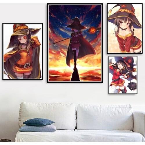 Poster Prints KonoSuba MEGUMIN Cute Girl Japan Anime Gift Ink Canvas Painting Print Art Wall Pictures For Living Room Decor карт