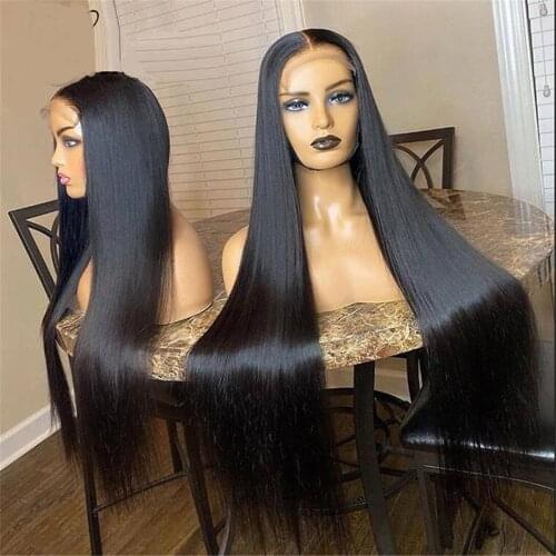 Synthetic Lace Front Wigs Natural Black Silky Straight Heat Resistanbt Fiber Hair 1*4 Lace Wig with Baby Hair