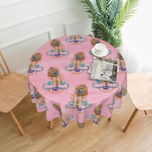 Peacock Feathers Retro Tablecloth Nordic Christmas Round American Plaid Coffee Tablecover Cloth Cotton Fabric Printed Party Home
