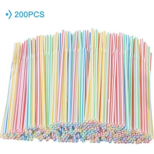 200pcs Plastic Drinking Straws 8 Inches Long Multi-Colored Striped Bedable Disposable Straws Party Multi Colored Rainbow Straw
