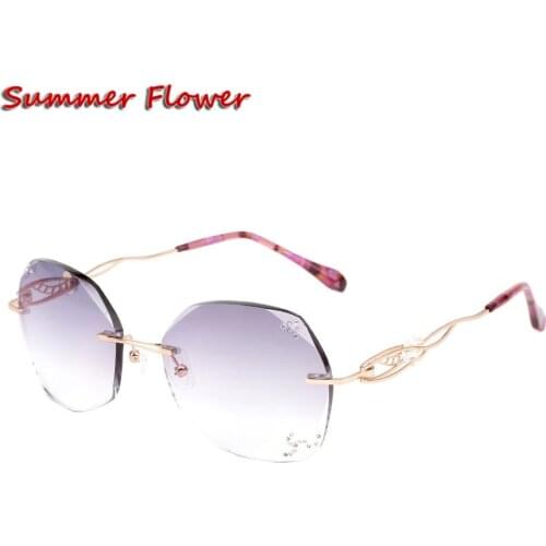 Chashma Titanium Fashion Female Eye Glasses Diamond Trimmed Rimless Spectacle Frames Women Sunglasses Tint Lenses
