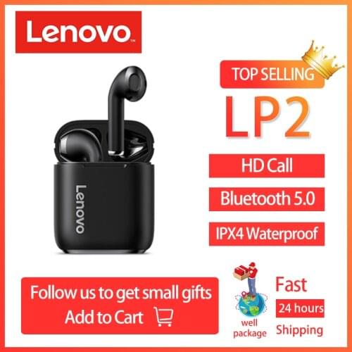 Original Lenovo LP2 LP1 UPDATED TWS Wireless Earphone Bluetooth 5.0 Dual Stereo Bass Touch Control IPX5 Life Waterproof with MIC