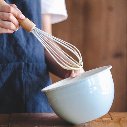 Egg Beater Wood Handle Egg Whisk Kitchen Utensils Manual Cream Butter Whisk Egg Mixer Silicone Kitchen Whisk Egg Cooking Tools